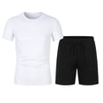 thumbnail image 1 of Camisetas de Playa para Hombre, Cuello Redondo de Manga Corta de Color Sólido con Cordón de Bolsillo Pantalones Cortos para Correr Conjuntos, 1 of 9