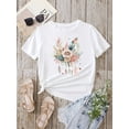 thumbnail image 2 of Flirty Flower & Feather Print Womens T-Shirt - Stylish Short Sleeve Crew Neck for Spring & Summer - Lightweight, Breathable, Fashion-Forward Clothing Tee For Adult, Men, Women, Teen, Teenager, Adoles, 2 of 5
