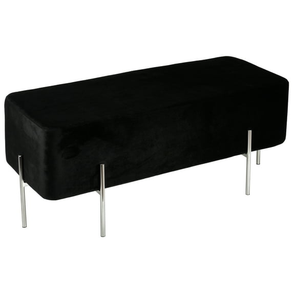 Cortesi Home Orso Contemporary Ottoman with Metal Legs, Black Velvet Fabric