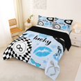 thumbnail image 3 of Erosebridal Blue Plaid Billiards Full Size Comforter Sets 3 Pieces for Kids Boys Girls,Sport Strawberry Bow Bedding Sets for Teens,Black Reversible,Breathable Home Decor, 3 of 7