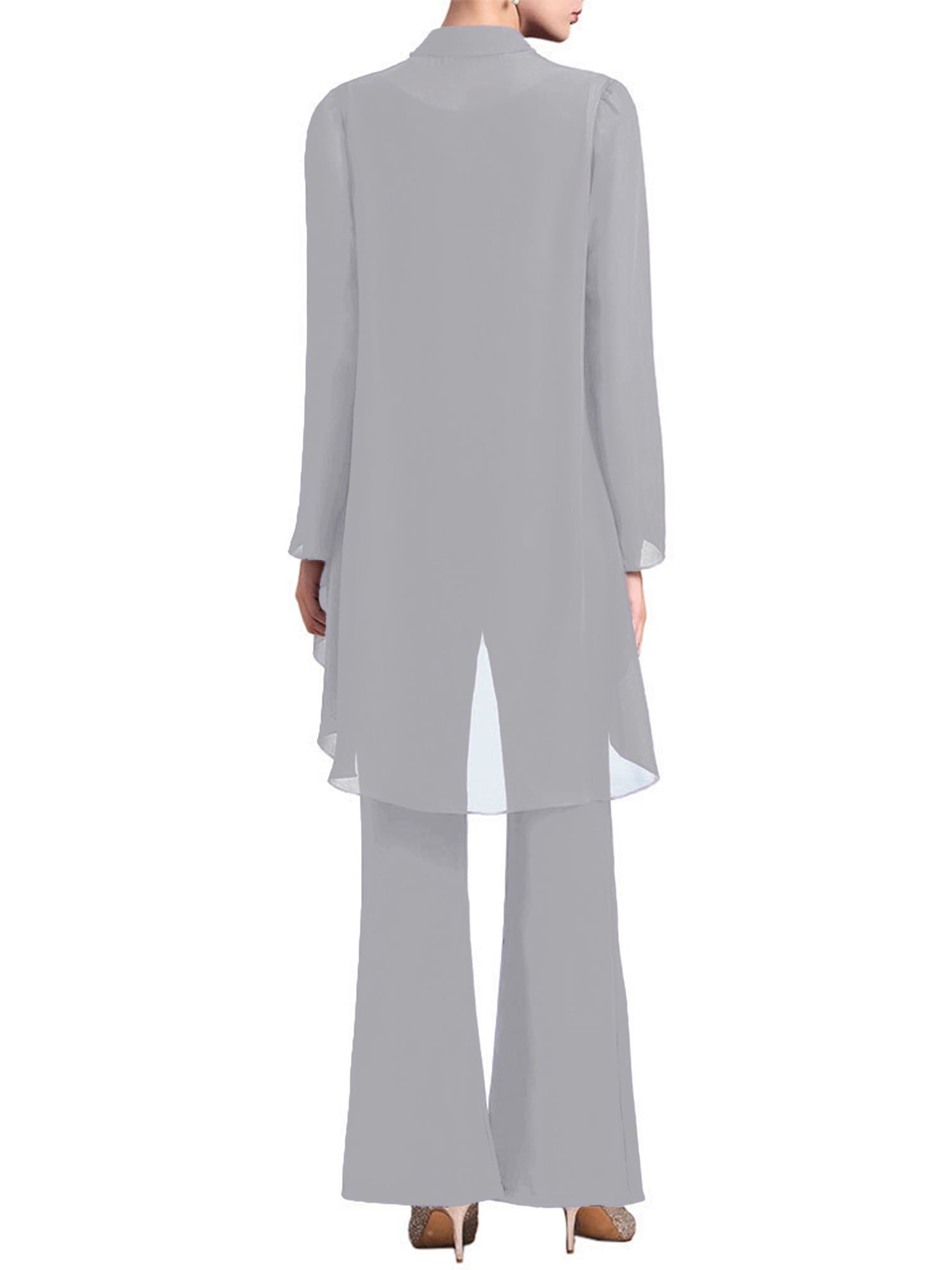 Linjinx Women's Wedding Guest Pant Suit 3 Piece Mother of Bride Dress Sets Plus Size Cocktail Party Gown Gray 2XL