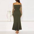 thumbnail image 5 of Women's Cocktail Dress Elegant Strapless Off Shoulder Sexy Sheer Mesh Sleeve Pleated Trim Wrap Side Slit Maxi Long Party Dresses, 5 of 6
