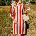 thumbnail image 3 of Red and white stripes Women's 3/4 Sleeve Dresses Elegant A-Line Midi Dress Flare Summer Casual Sundress, 3 of 9
