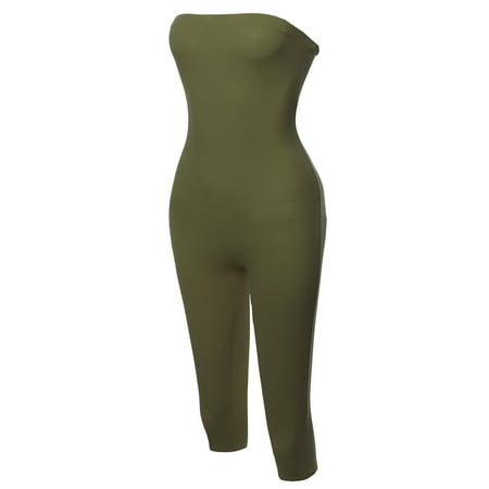 FashionOutfit Women s Solid Cotton Tube Top Bermuda Bodysuit