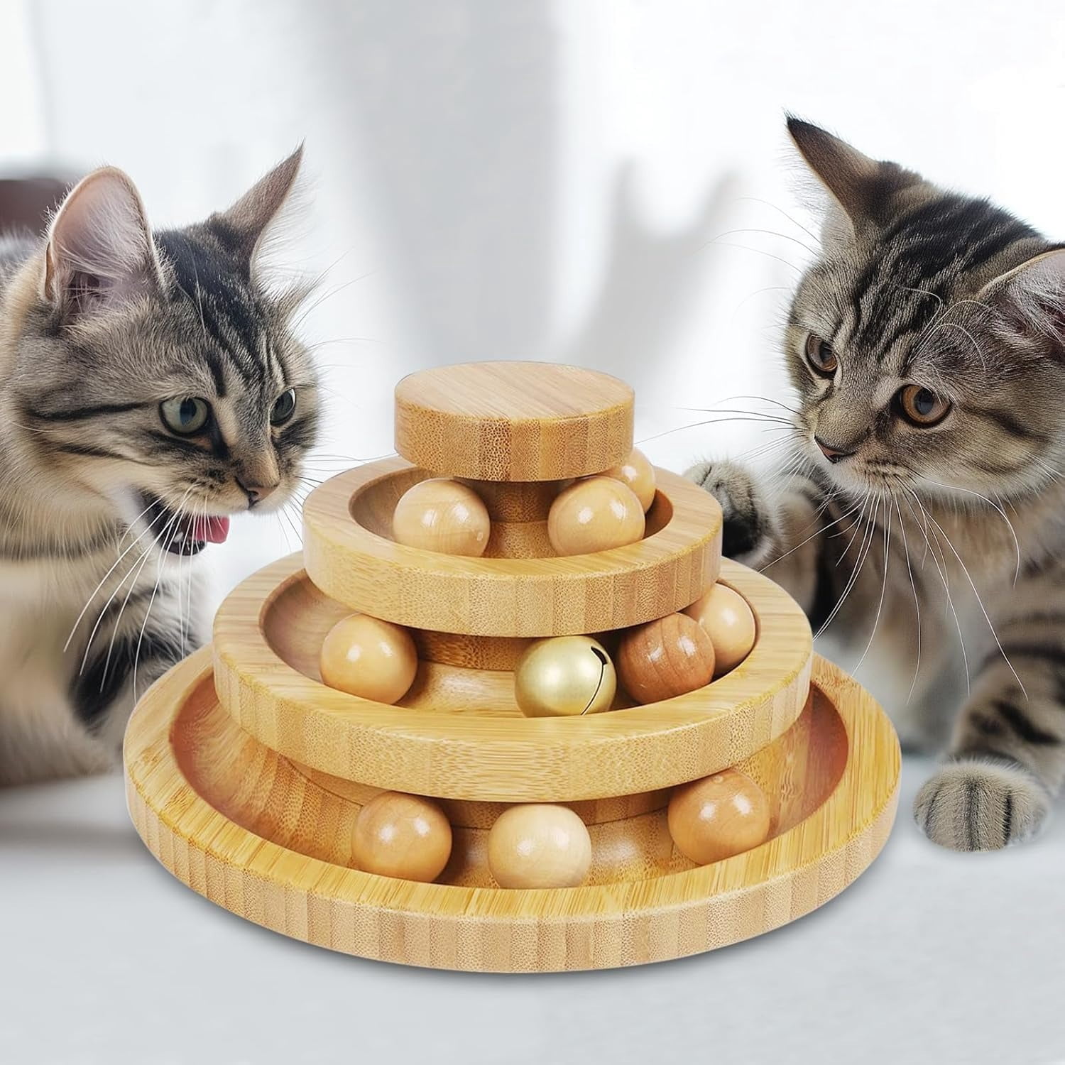 1pc Natural Bamboo Cat Ball Track Toy - 3 Layer Tower, 9 Detachable Balls, DIY Interactive Toy for Kitten's Exercise, Entertainment, and Festival Gifts