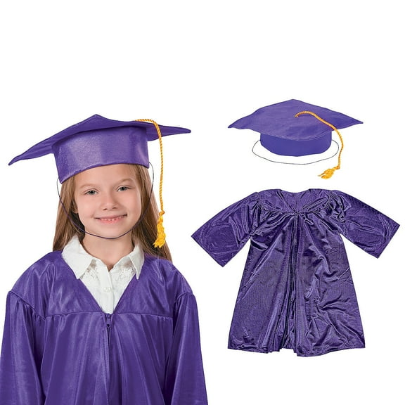 Fun Express Bulk Elementary School Shiny Purple Graduation Cap & Gown Sets for 12