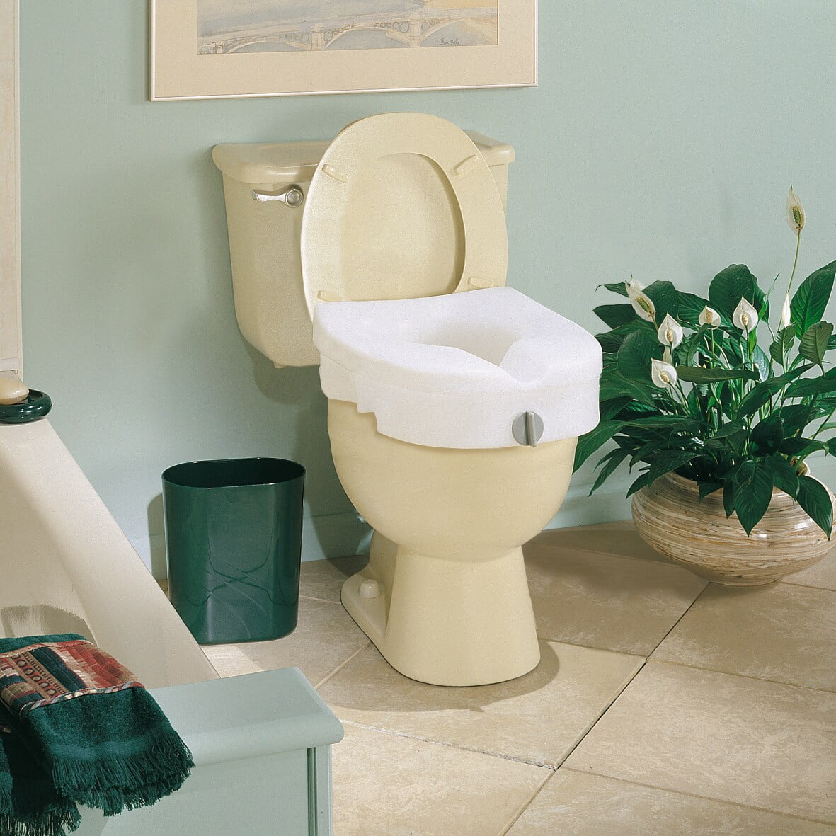 Carex E-Z Lock Toilet Seat Riser, Adds 5" Height, For Round and Elongated Toilets, 300 lb Capacity