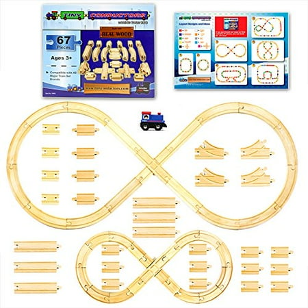 67 Pieces Wooden Train Track Set By Tiny Conductors 100 Real Wood Railway Expansion Pack W Tank Engine Fits Thomas Brio Chuggington Melissa