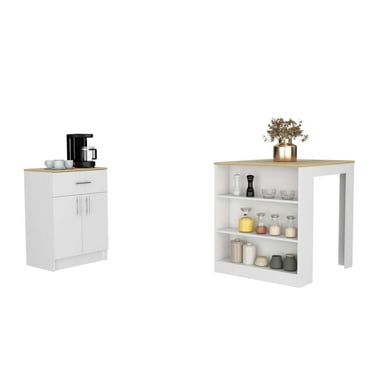 Newboti Furniture 2 Piece Kitchen Set, Kitchen Island Table & Pantry Cabinet, White / Light Oak 43540