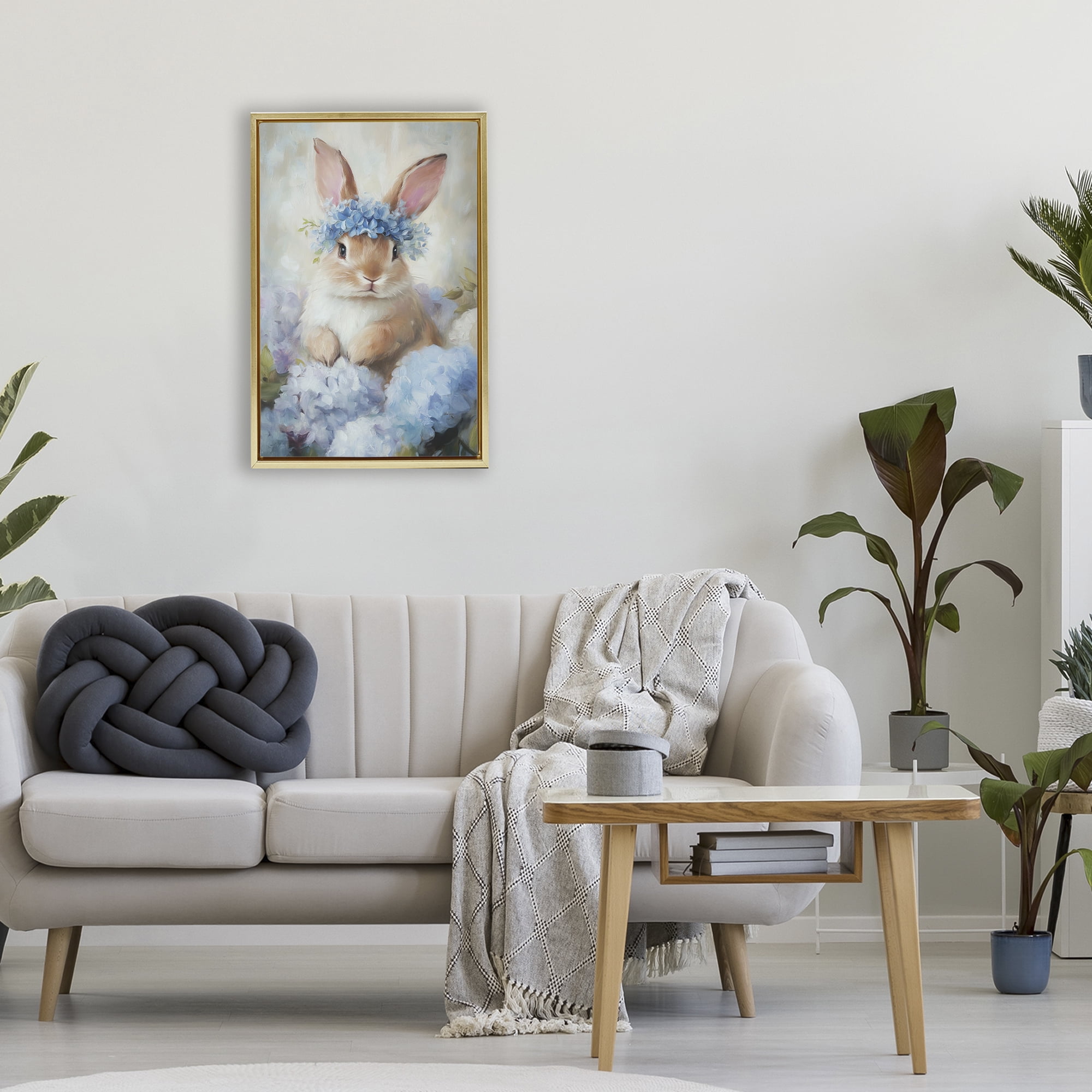 Stupell Industries Bunny In The Blossoms Gold Framed Floater Canvas Wall Art, design by Tina LeCour