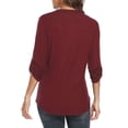 thumbnail image 4 of Women's 3/4 Roll Sleeve V Neck Tops Casual Tunic Shirts Blouse Ladies Tops(Red L), 4 of 5