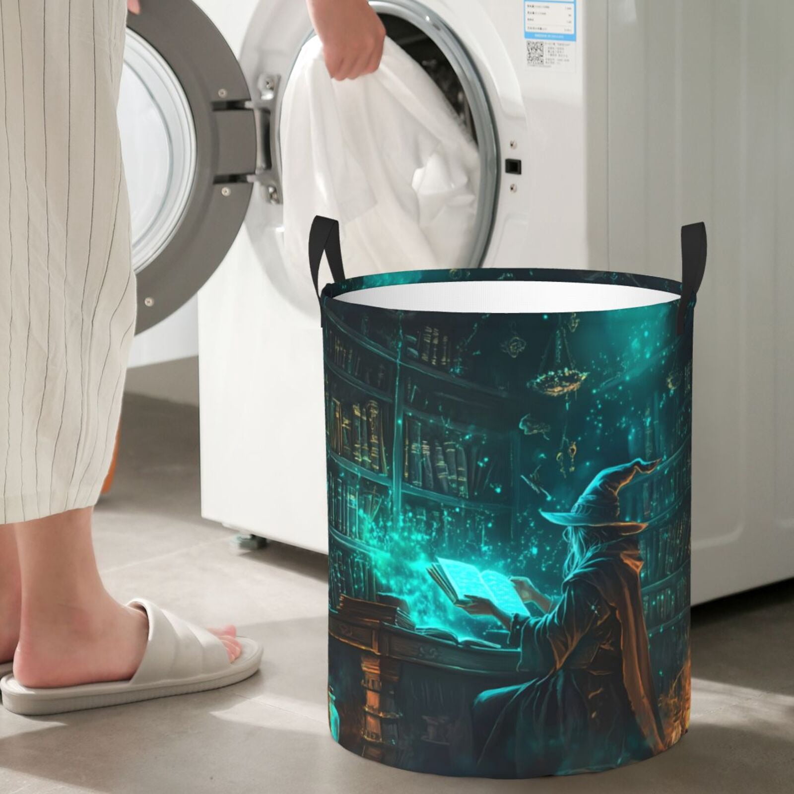 Large Laundry Basket with Handles - Halloween Mysterious Witch Study Kids Baby Dirty Clothes Laundry Hamper for Bedroom Aesthetic