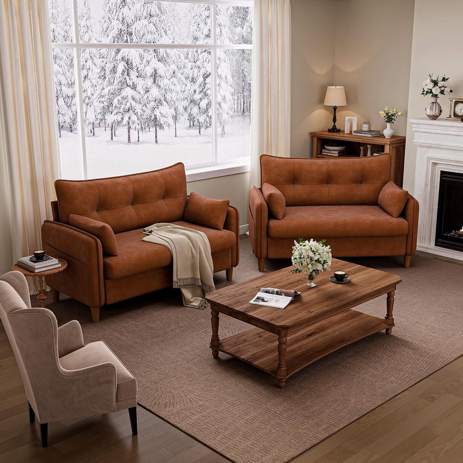 Gacale 50" Loveseat Sofa with Tufted Design, Modern Small Couch for Small Spaces, Compact 2-Seat Fabric Loveseat for Bedroom & Apartment, Brown