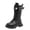 Black, variant on Girls Knee High Combat Boots Fashion Pearl Knee Length Wide Calf Riding Booties Lightweight Leather Platform Boots White Size 3 Big Kids