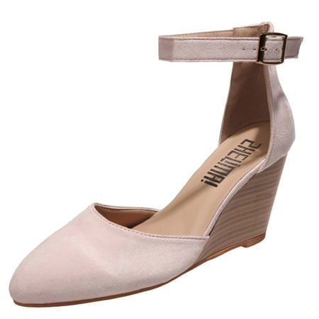 adviicd Womens Pumps Women s High Block Heels Pumps Pointed Closed Toe Ankle Strap Dress Wedding Shoes (Pink 9.5)