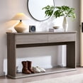 thumbnail image 5 of Aitjunz 63" Console Table with 2 Drawers and Storage Shelf, Waterfall Wood Grain Entryway Table with Curved Edges, Long Sofa Table for Living Room, Hallway and Foyer, 5 of 6