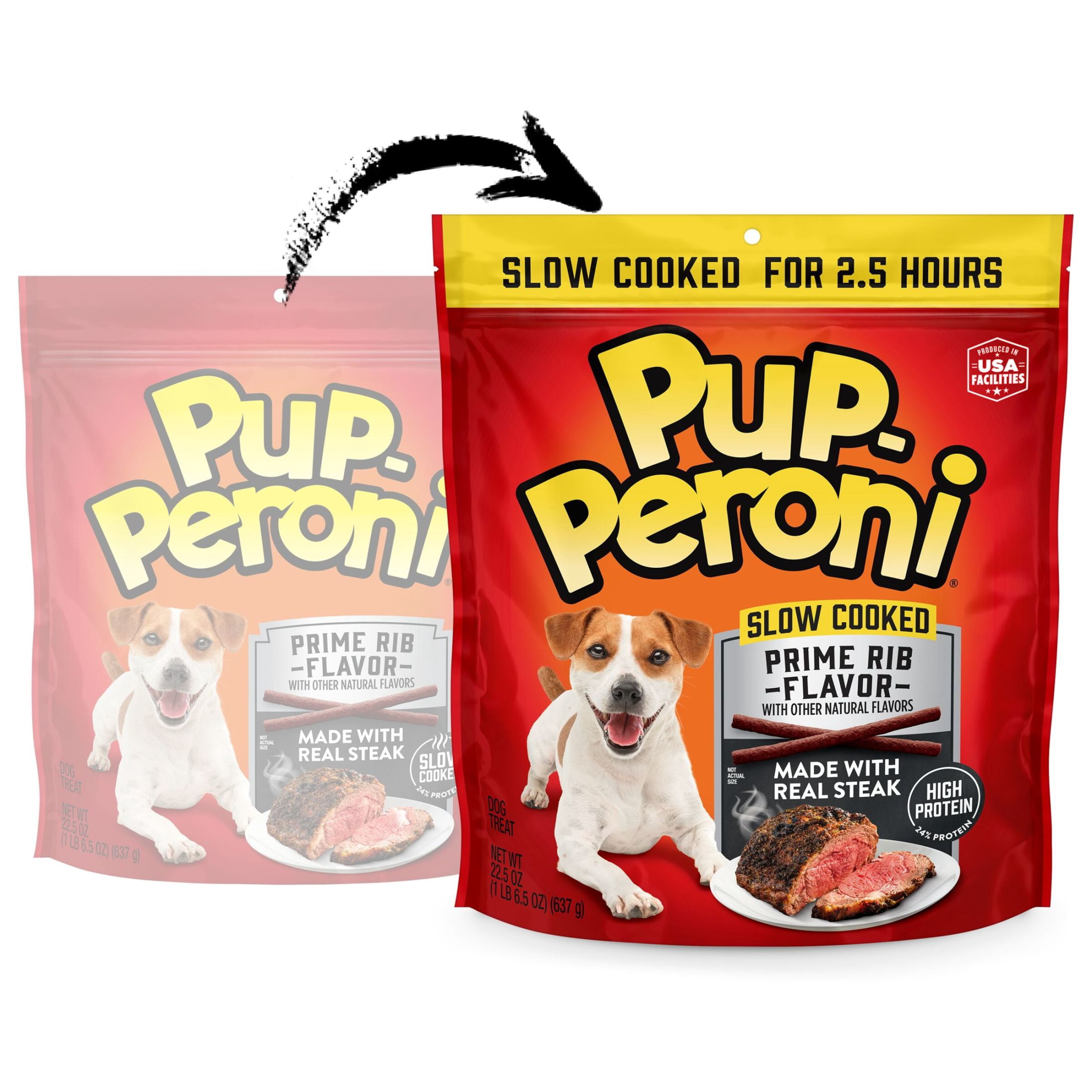 (4 pack) Pup Peroni Prime Rib Flavor Dog Treats, 22.5 oz Bag