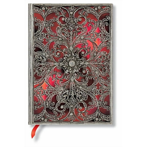 Garnet MIDI Lined Softcover Journal, 176pg, 100gsm by Paperblanks (Silver Filigree Collection), (Hardcover)