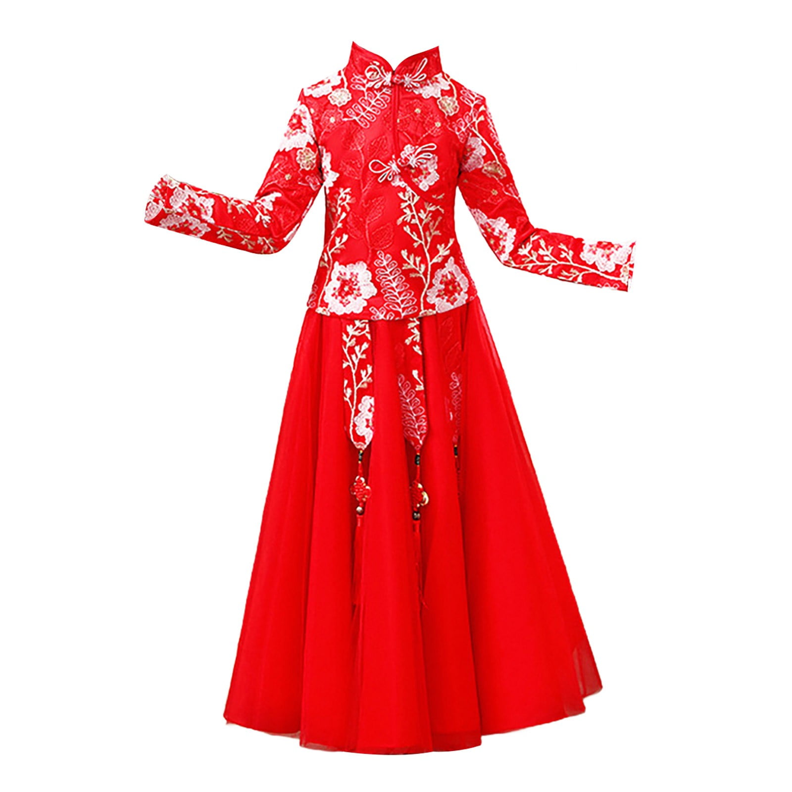Coerni Toddler Baby Girls New Year's Tang Suit Sets Chinese Ancient Clothing Sets Vintage Long Sleeve Floral Top Dress 2Pcs Outfits