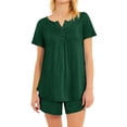 thumbnail image 1 of GESJQFZ Women Spliced Pleat Solid Color V Neck Pajama Shorts Nightwear Set, 1 of 7