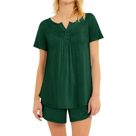 

GESJQFZ Women Spliced Pleat Solid Color V Neck Pajama Shorts Nightwear Set