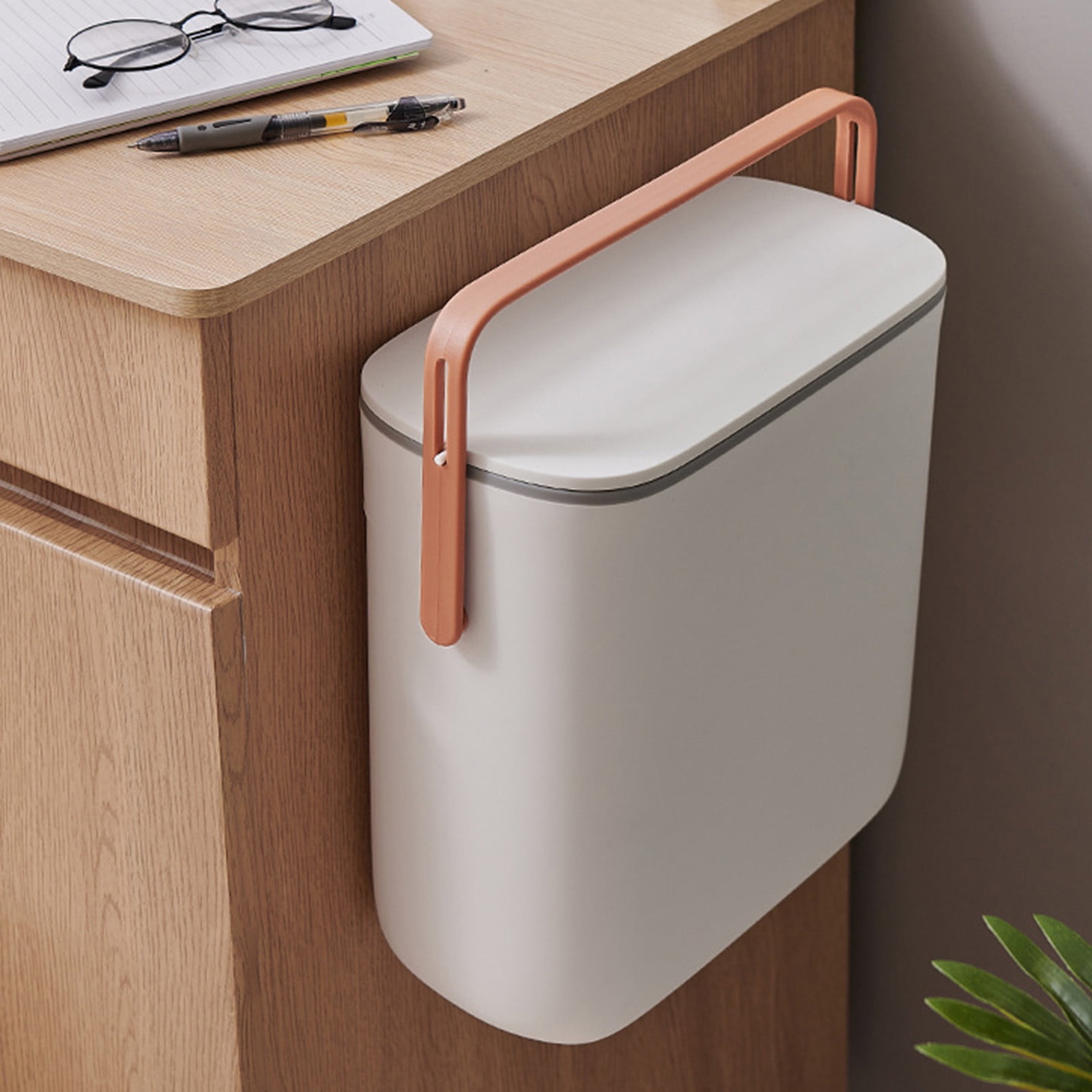 Darzheoy Hanging Trash Can, 2.6 Gallon Kitchen Compost Bin, Garbage Can for Kitchen, Kitchen Trash Can with Lid, Wall Mounted Trash Can, for Cupboard, Bathroom, Under Sink