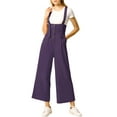 thumbnail image 6 of INSPIRE CHIC Women's Button Front High Waist Belted Straight Fit Overall Jumpsuit S Dark Purple, 6 of 8