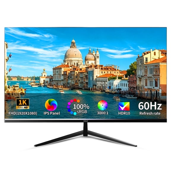 ZZA 32 Inch FHD 1080p Monitor, IPS 60Hz Computer Monitor for Gaming and Office, AMD FreeSync, 178° Ultra-Wide Viewing Angle, VESA 100x100mm Mountable, Tilt Adjustable - Black