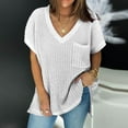 thumbnail image 2 of Fesfesfes Women Sweaters Solid Color Short Sleeve Pullove V-Neck Casual Sweater Tops Sale or Clearance, 2 of 4