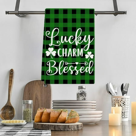 Eolstice St. Patrick s Day Kitchens Towel Green Lucky Clovers Towel St. Patrick s Day Decorations Lucky Clovers Dry Cloth for Home Decor Gift Giving Seasonal Celebration(C)