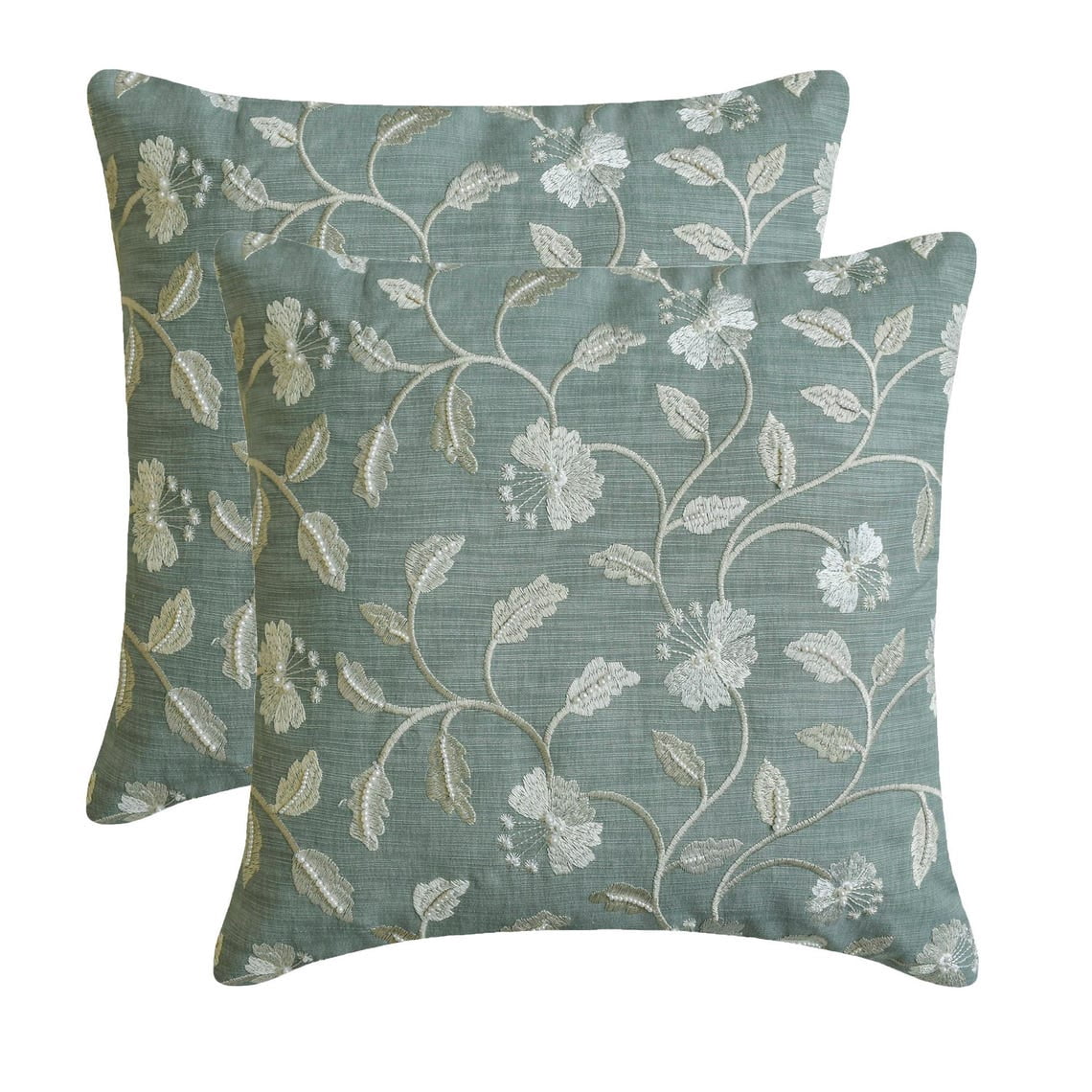 The HomeCentric Decorative Throw Pillow cover Blue & Gray 20"x20" (50x50 cm) Cotton Linen Floral, Pearl, Handmade Cushion cover For Sofa Chouch, Hotels, living Bed Room, Floral Contemporary- Fiorella