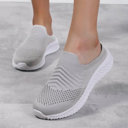

XIAQUJ Womens Shoes Solid Color Casual Shoes Mesh Hollow Breathable Fashion Flat No Heel Sport Shoes Women s Fashion Sneakers Grey 10(42)