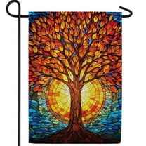 America Forever Stained Glass Tree Garden Flag, 12.5 x 18 inches Double Sided, Vibrant Fall Tree with Sun, Tree of Life, Autumn Seasonal Outdoor Flags for Yard, Lawn, and Garden