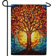 America Forever Stained Glass Tree Garden Flag, 12.5 x 18 inches Double Sided, Vibrant Fall Tree with Sun, Tree of Life, Autumn Seasonal Outdoor Flags for Yard, Lawn, and Garden