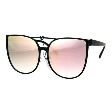 Womens Oversize Bat Shape Cat Eye Metal Rim Pink Mirror Sunglasses Black Pink