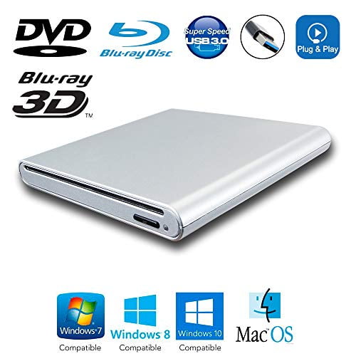 Usb 3 0 Portable External 3d Blu Ray Movies Cd And Dvd Disc Players For Windows 10 7 8 Mac Book Laptop Notebook Desktop Computer Pc Rom Combo Reader Slot In Loading Optical Drive Silver