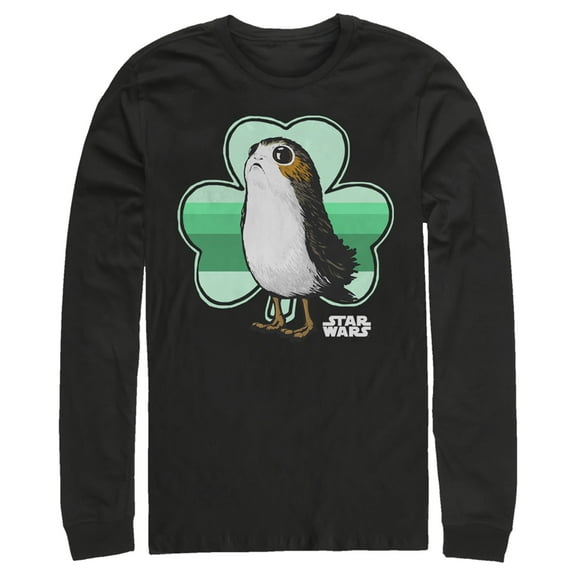 Men's Star Wars St. Patrick's Day Porg and a Shamrock Long Sleeve Shirt Black Large