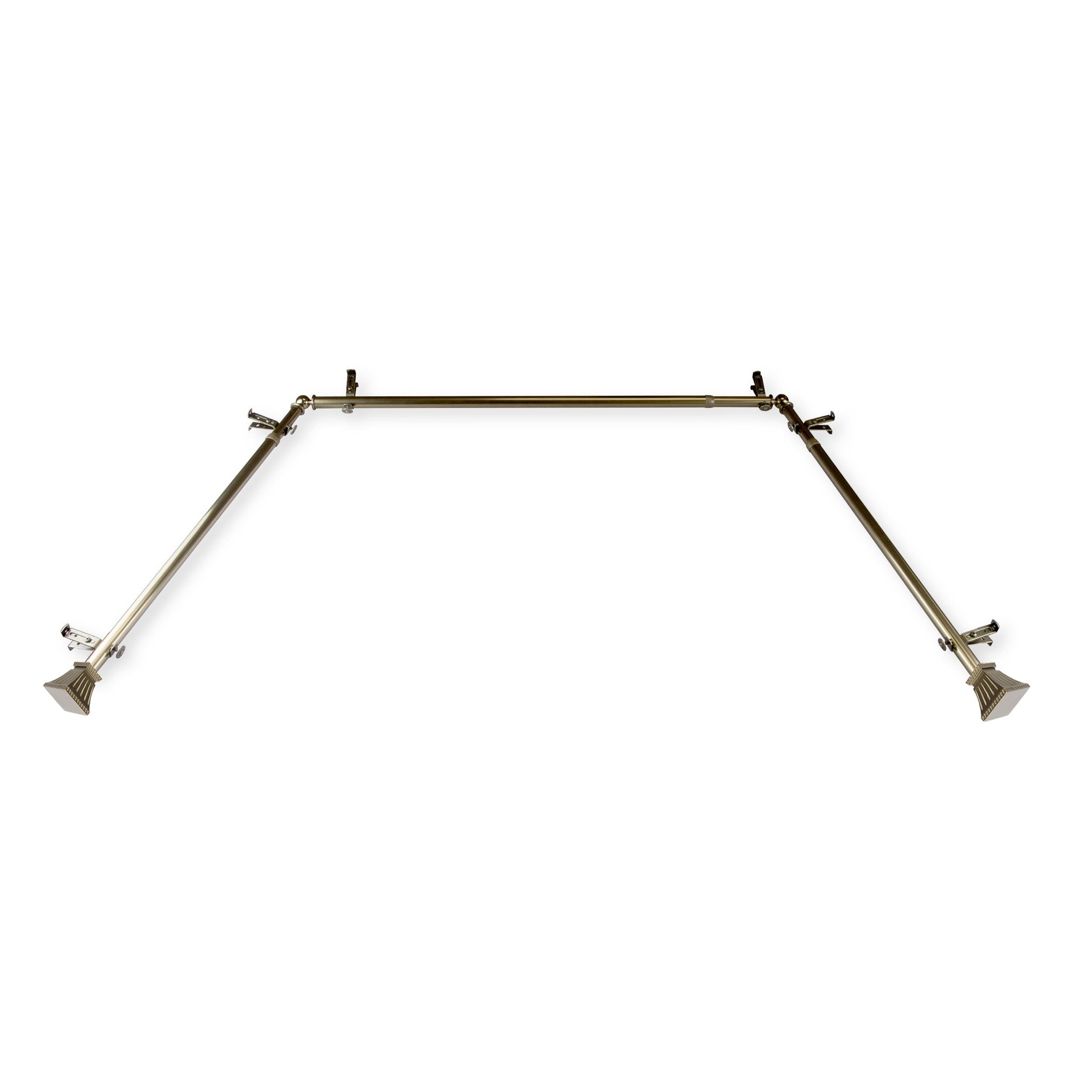 Clayton 13/16" Bay Window curtain rod 20"-36", 38"-72" - Antique Brass