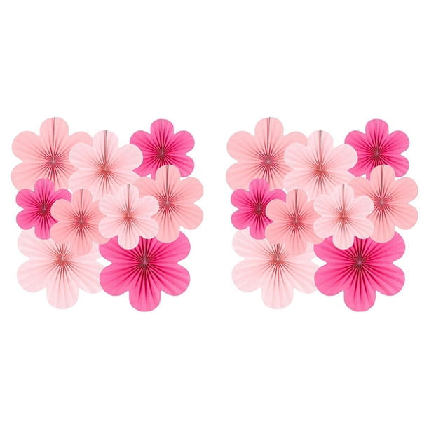 18X Juego de Flores de Abanico de Papel Rosa, Decoraciones para Fiestas, Abanicos de Papel, Pompones Florales y Guirnaldas para Bodas, Cumpleaños