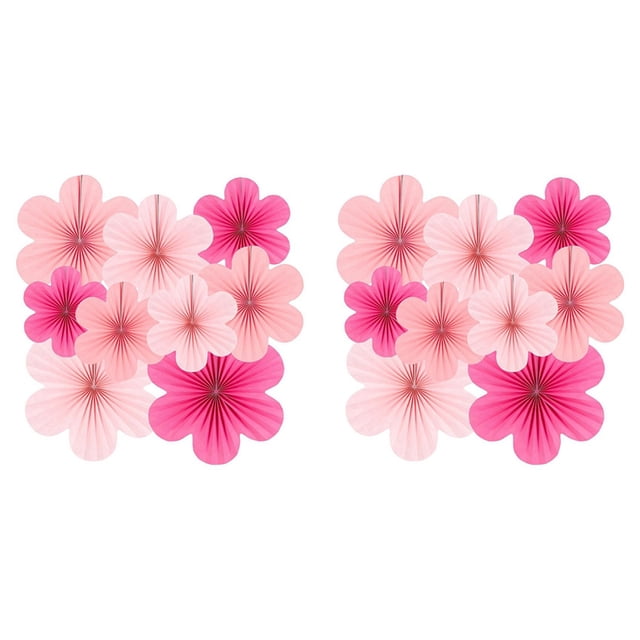 18X Juego de Flores de Abanico de Papel Rosa, Decoraciones para Fiestas, Abanicos de Papel, Pompones Florales y Guirnaldas para Bodas, Cumpleaños