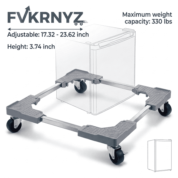Mini Fridge Stand with 4 Locking Wheels, Adjustable Appliance Dolly 17.3-23.6 Inch, Holds 330 Lbs for Small Refrigerator Portable Washer or Dryer