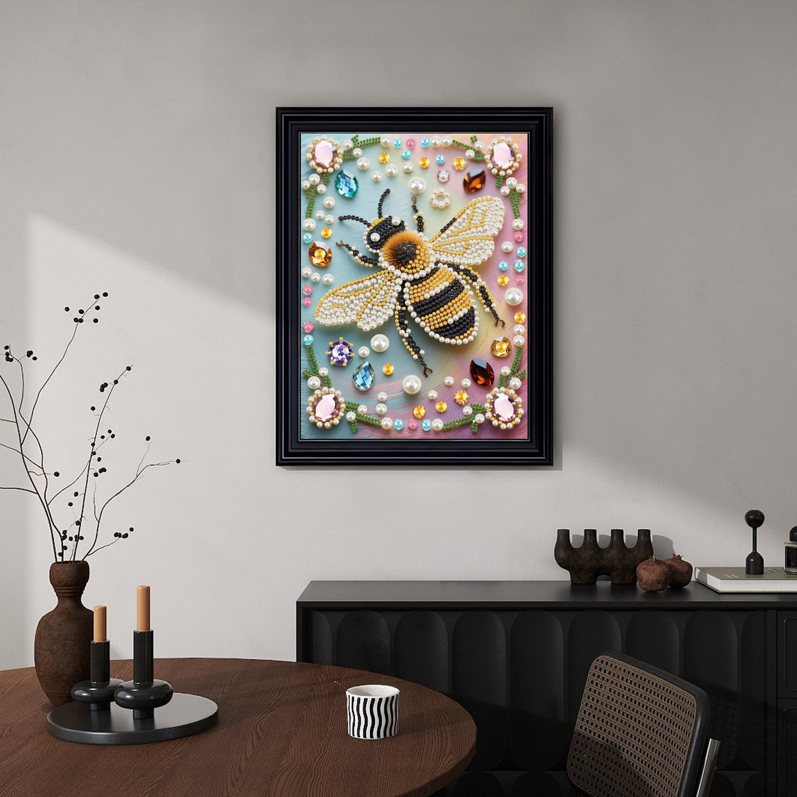 FLOPESN DIY Gemstone Pearl Diamond Art Painting Kit Unframed, 9.84X13.78in, Colourful Canvas Holiday Present Home Wall Decor Unframed-Bee-1