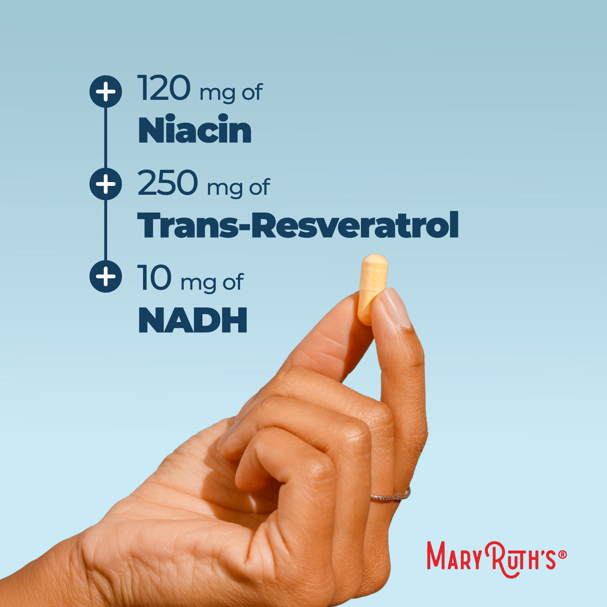 MaryRuth's NADH Capsules NAD+ Precursor for Energy Metabolism, Niacin, NAD+ Precursor, Trans-Resveratrol , CoQ10, Unisex, Ages 18+, 30 Servings