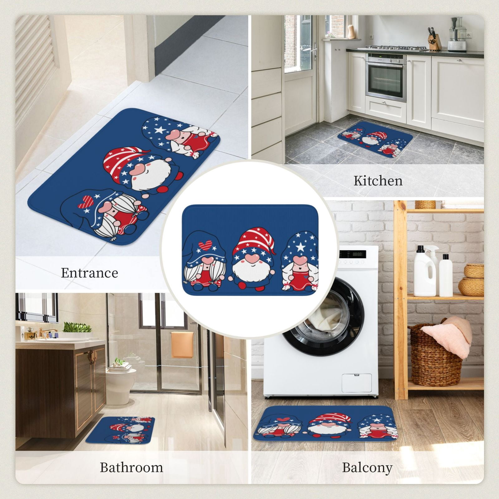 Vsdgher Three Gnome Independence Day Hem Mat 40x60 - Multipurpose Doormat for Indoor & Outdoor Use - Welcome Your Guests with our Entrance Mat