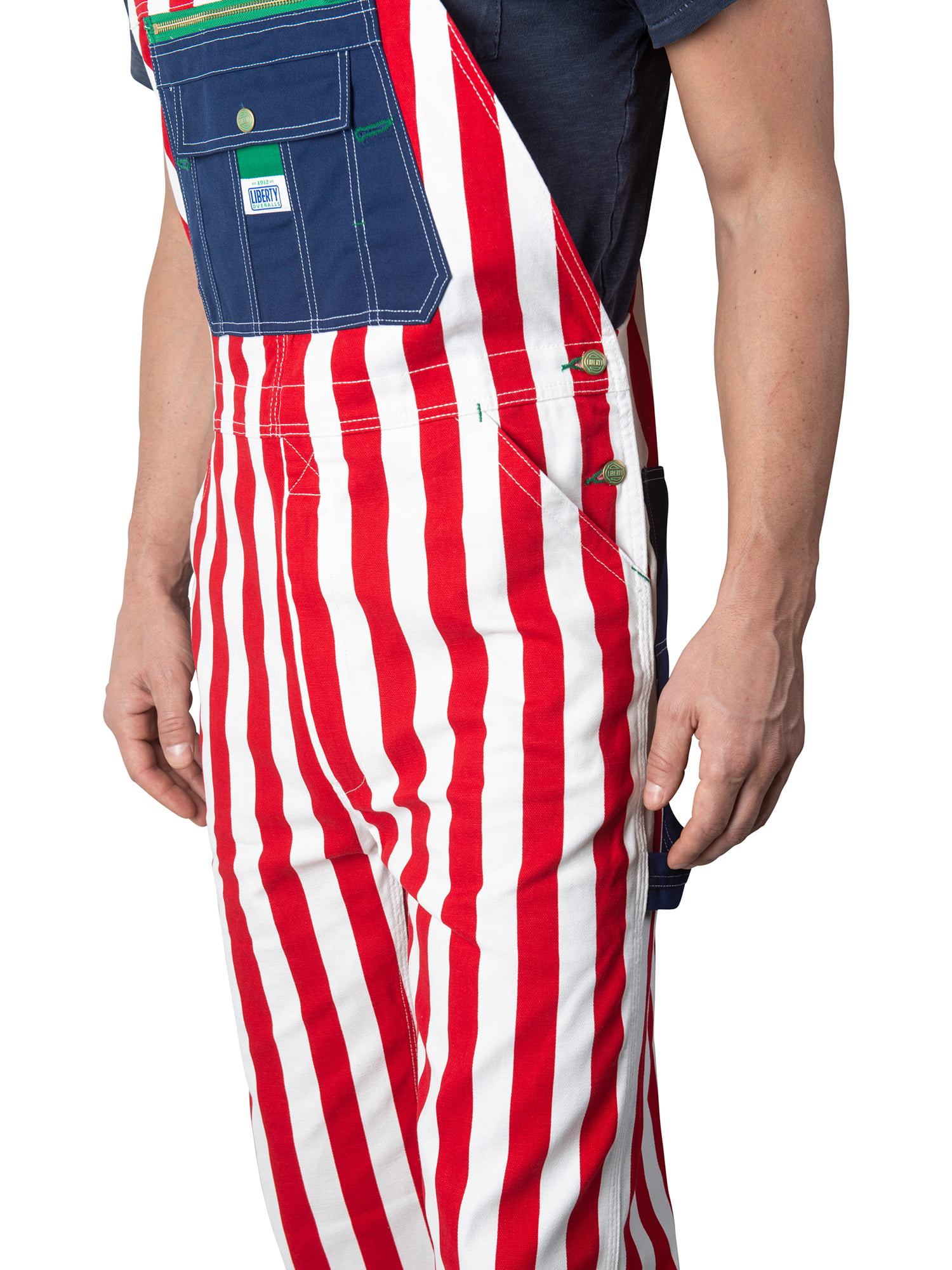 red white and blue overalls shorts