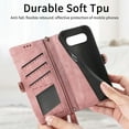 thumbnail image 6 of SaniMore for Google Pixel 7A (6.1") Case, PU Leather Embossed Lines Wristlet Zipper Cash Pocket Card Slots Magnetic Flip Stand Full Protective TPU Shell Anti-drop Business Design, Pink, 6 of 10