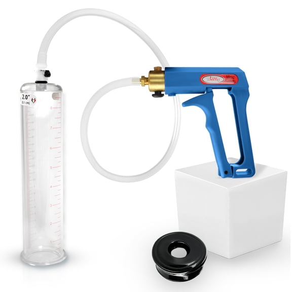 LeLuv Maxi Penis Pump w/ Blue Handle, Clear Hose | TPR Sleeve | 9" x 2.00" Cylinder
