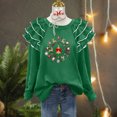 thumbnail image 4 of Yteetum Sweatshirt for Women Oversized Crewneck Merry Christmas Pleated Ruffle Trim Drop Shoulder Pullover Hoodless Sweatshirts Womens Casual Round Neck Loose Lantern Sleeve Xmas Holiday Sweatshirts, 4 of 7