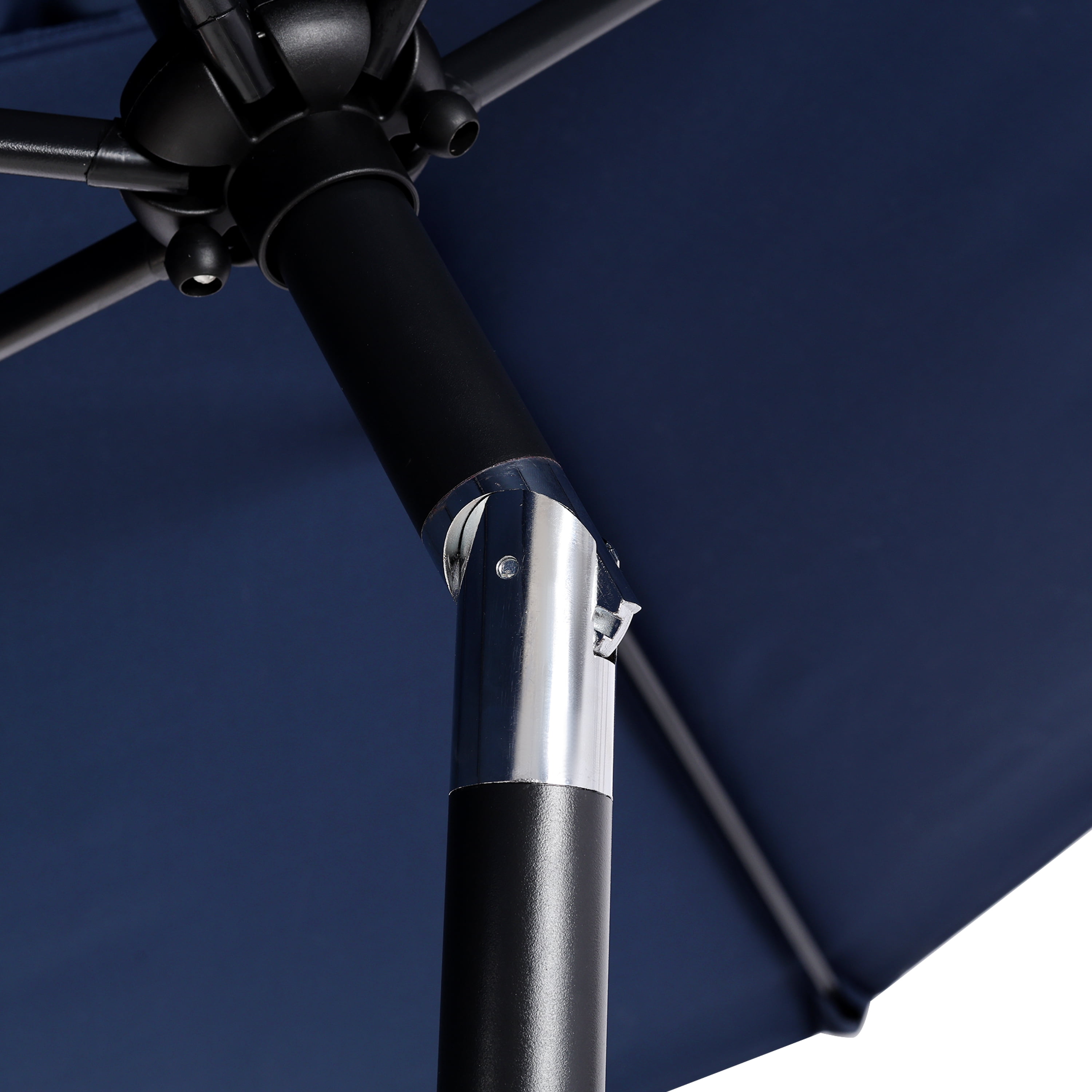 7.5FT Blue Outdoor Market Patio Umbrella with Crank & Push Button 45° Tilt, 6-Rib Iron Pole PA Waterproof Polyester Canopy for Garden Deck Pool Backyard, Base Not Included