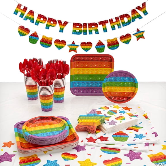 189 Pieces Lotsa Pops Pop Fidget Toy Party Disposable Tableware Kit for 24 Guests